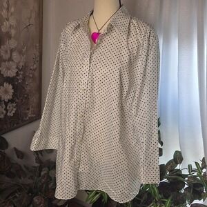 Lauren Ralph Lauren 3X Polka Dot Non-Iron Cotton Button Down Shirt White Navy